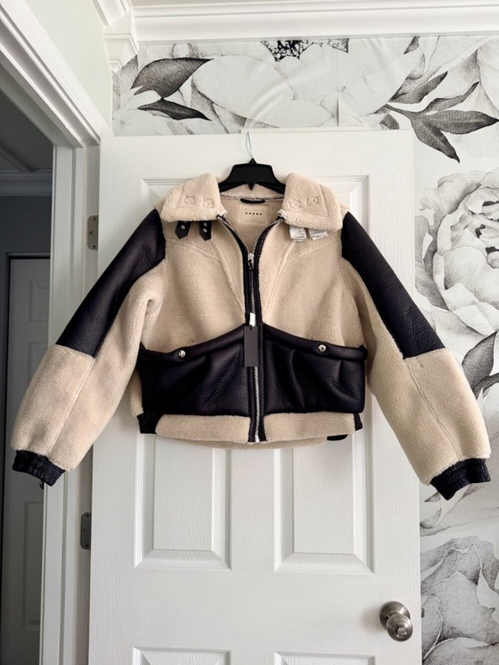 BLANK NYC NWT Cream & Black Faux Shearling Aviator Jacket